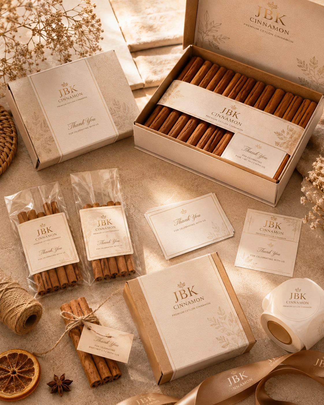 Custom Ceylon cinnamon packaging for events and weddings